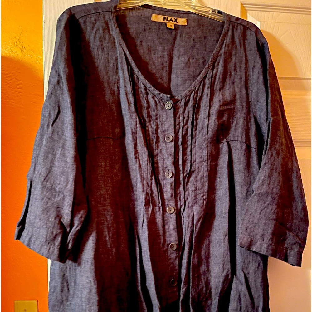 FLAX Vintage Oversized‎ Artist Smock Linen Shirt with Pintucks front